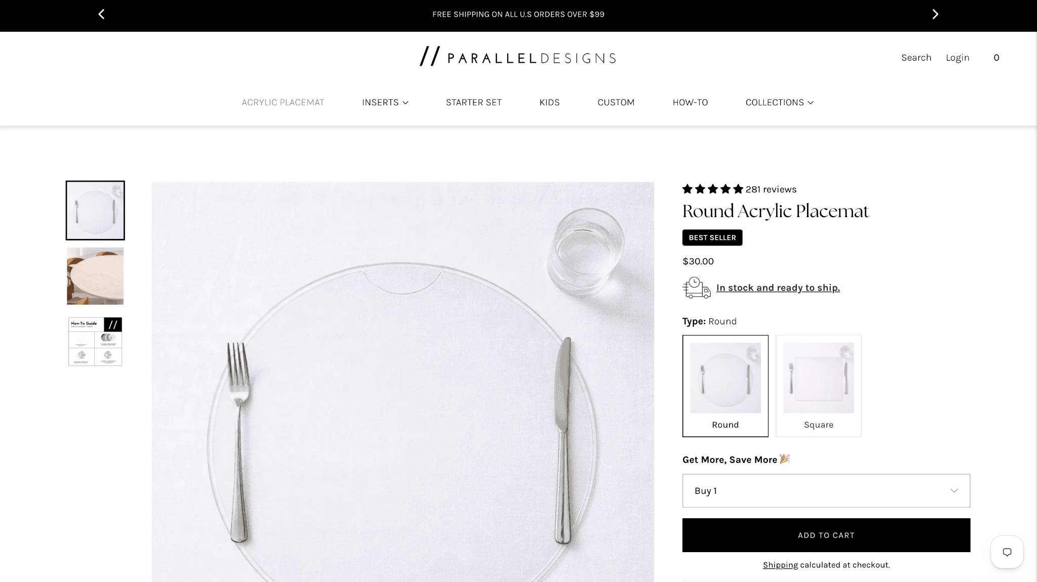Parallel Designs acrylic placemat product page