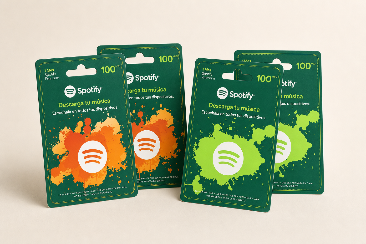 Spotify Mexico prepaid gift cards shown as a retail mockup